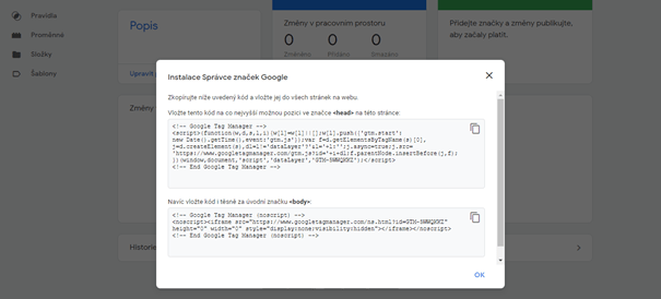 Google Tag Manager - instalační kód