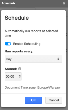 U reportu lze nastavit automatické stahování dat.