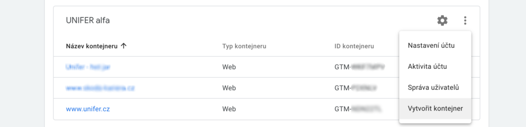 Google Tag Manager - každý web má svůj kontejner
