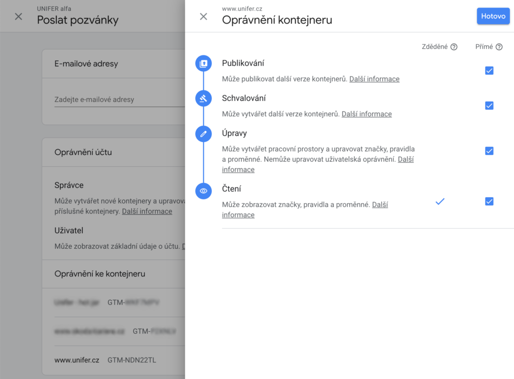 Google Tag Manager - oprávnění uživatele