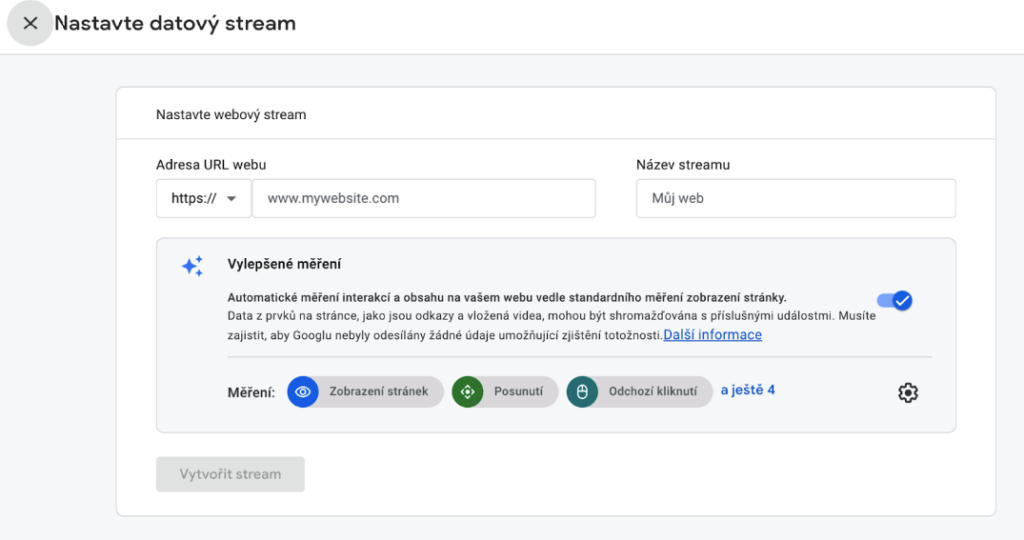 Google Analytics 4 - Vytvoření datového streamu