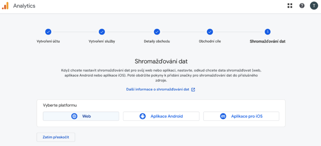Vytvoření Google Analytics 4 - Shromažďování dat
