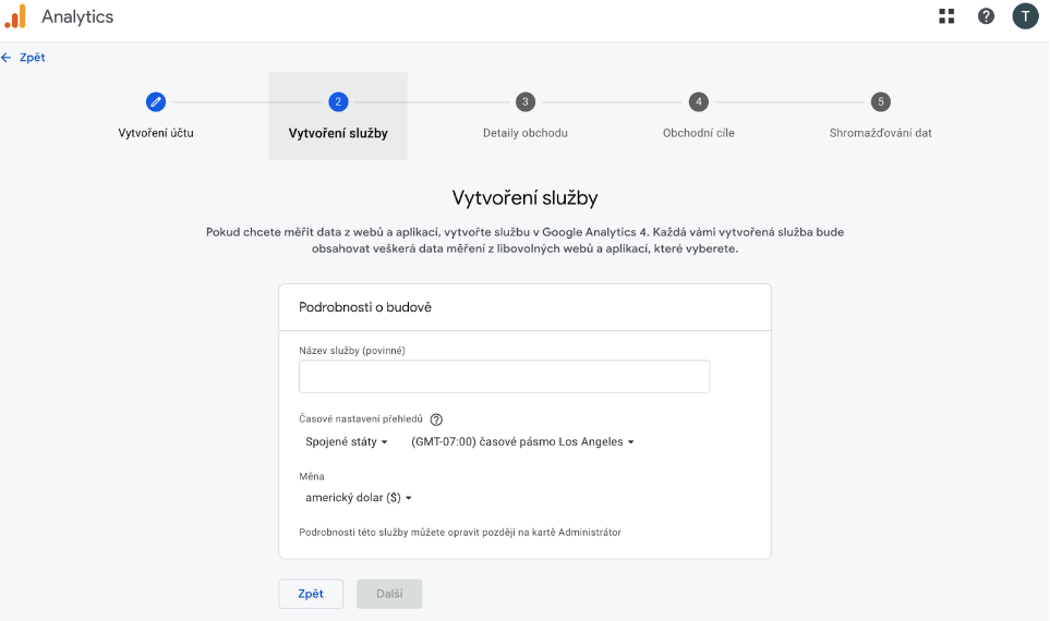 Vytvoření služby Google Analytics 4