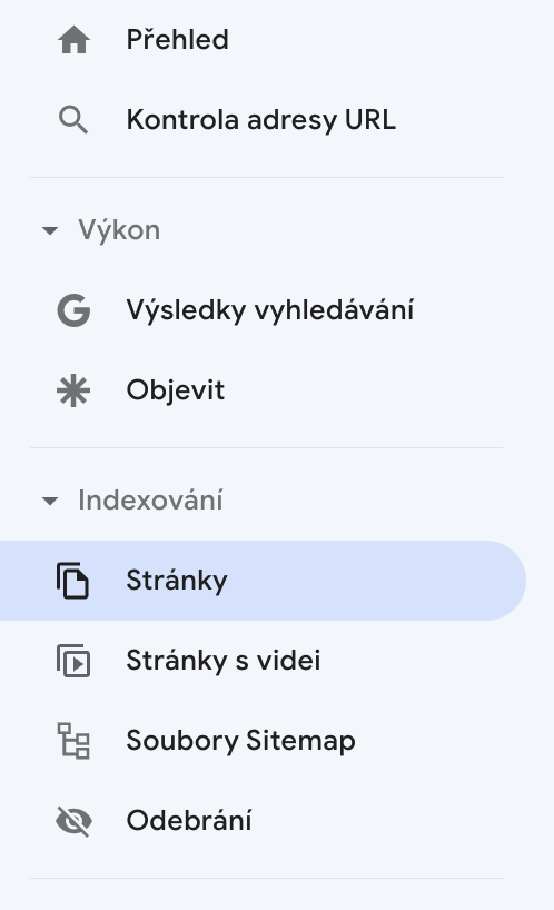 Google Search Console sekce indexování