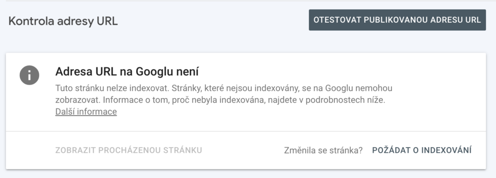 Google Search Console žádost o indexování